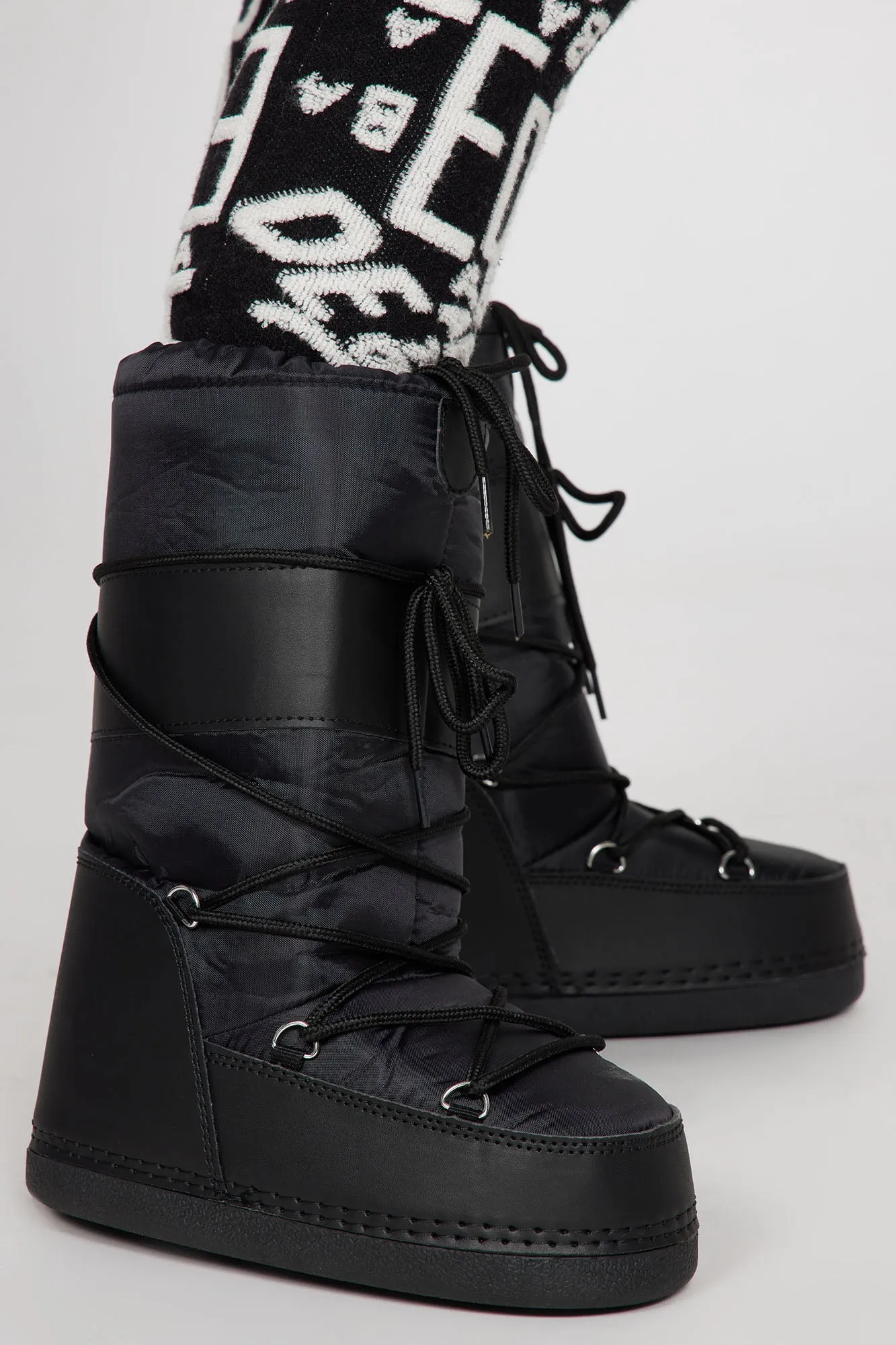 A New Direction Knee High Snow Boots - Black