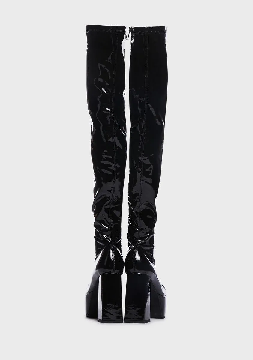 Aquitable Patent Thigh High Boots