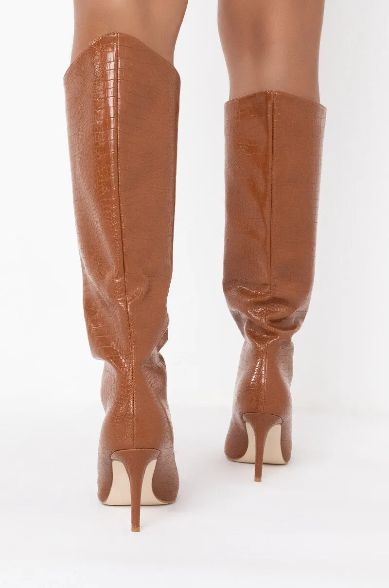 AZALEA WANG FALL FOR YOU STILETTO BOOT IN CARAMEL