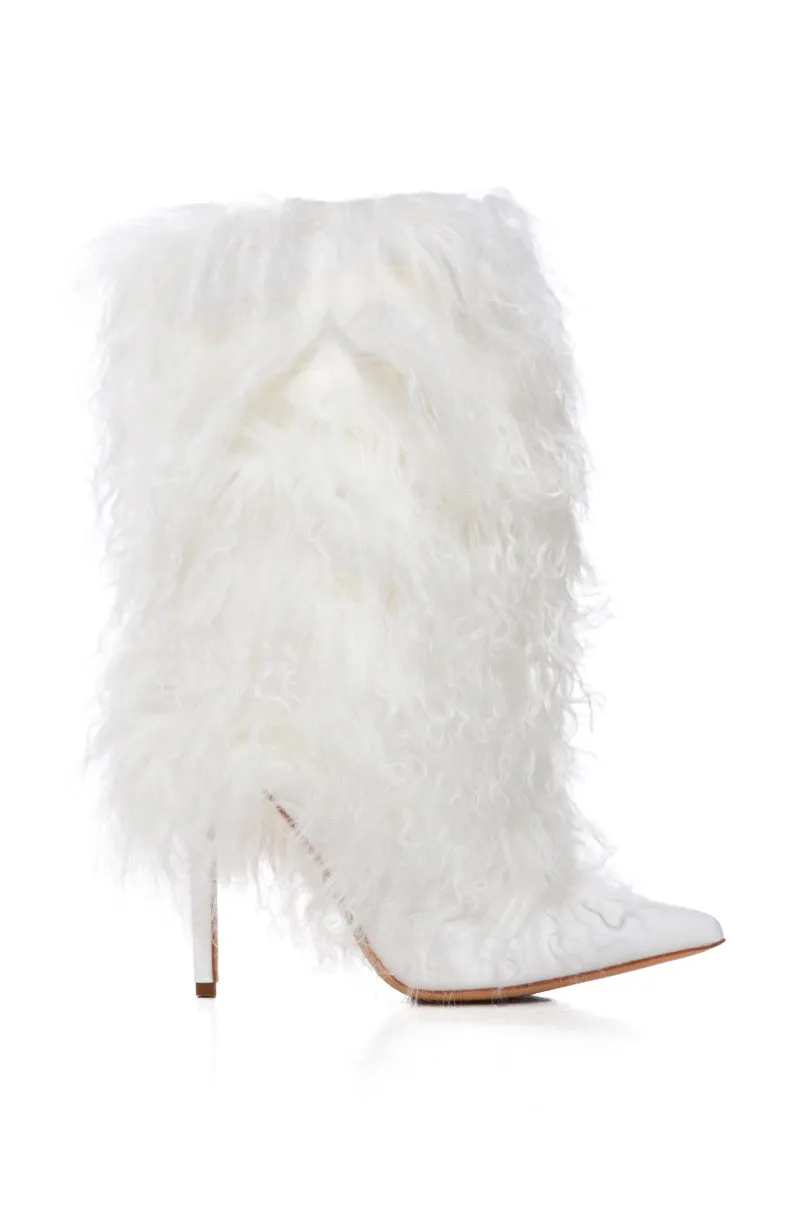 AZALEA WANG MOHAIR FUR BOOT IN WHITE