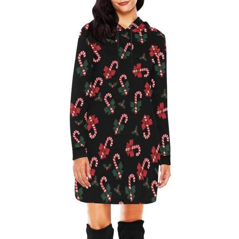 Candy Cane Cozy Hoodie Mini Dress
