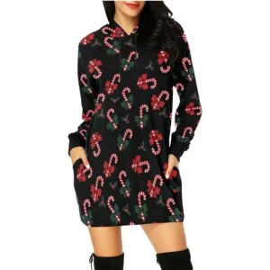 Candy Cane Cozy Hoodie Mini Dress