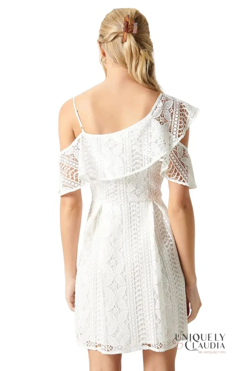 Christen Asymmetrical One-Shoulder White Lace Dress