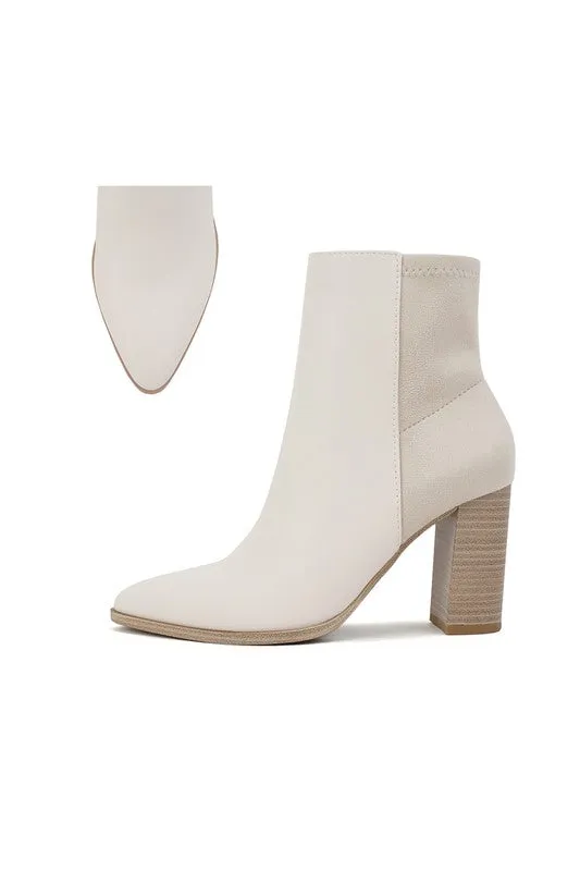 Cream Block Heel Bootie
