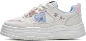 Cute Shoes Y2K  Pretty Pastel Thick Sole Bunny Sneaker Chunky Platform Aesthetic Love Heart Kawaii White Trainer for Women Girls Casual Beach Travel School Summer Spring