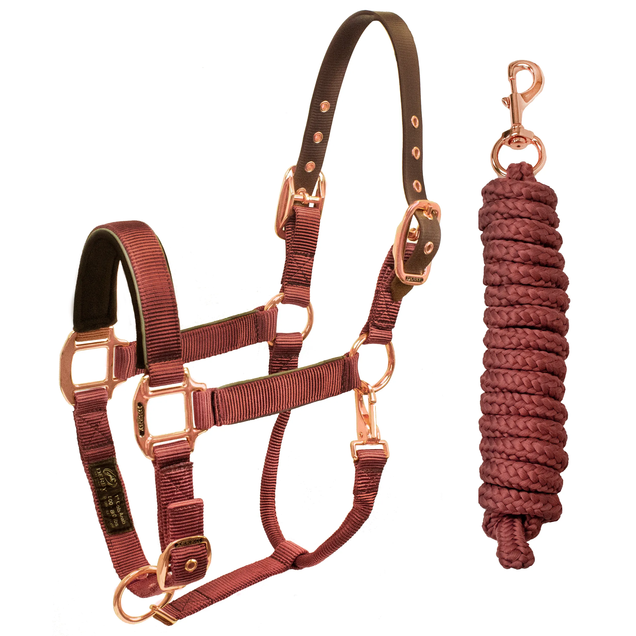 Derby Originals Desert Rose Collection Rose Gold Reflective Safety Flex-Webb Horse Halters with Matching Lead Ropes