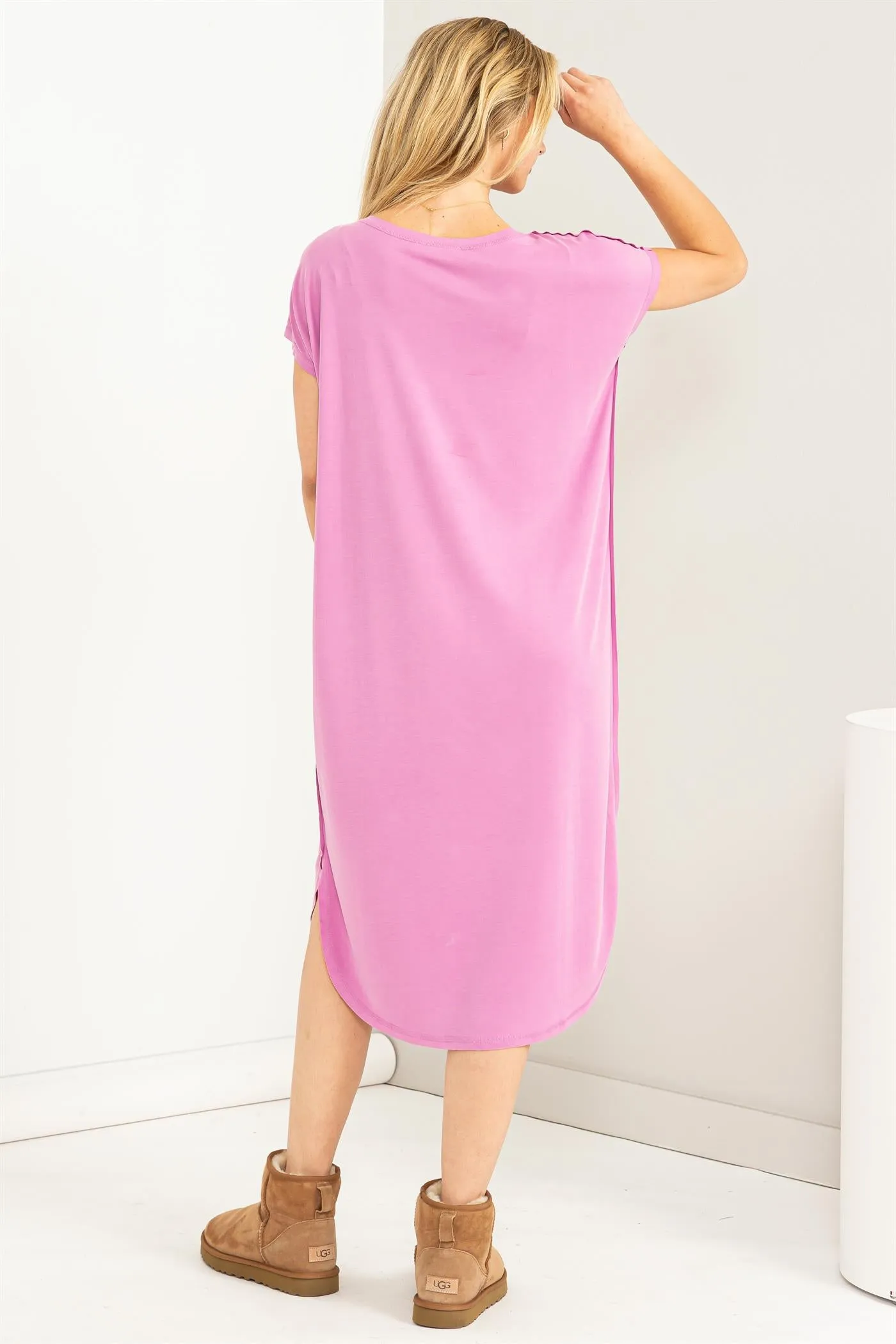 DZ23F049-CASUAL SHORT SLEEVE MIDI DRESS