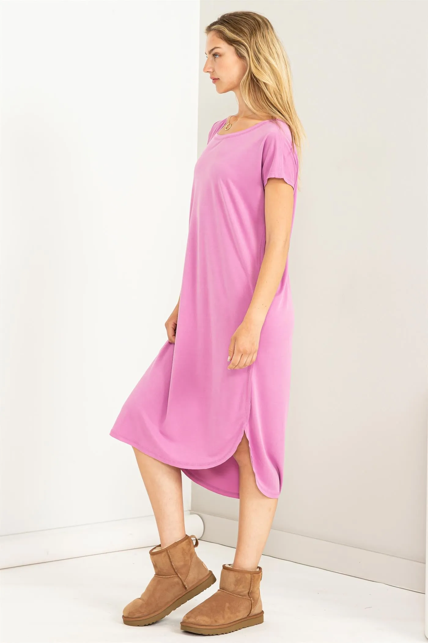 DZ23F049-CASUAL SHORT SLEEVE MIDI DRESS