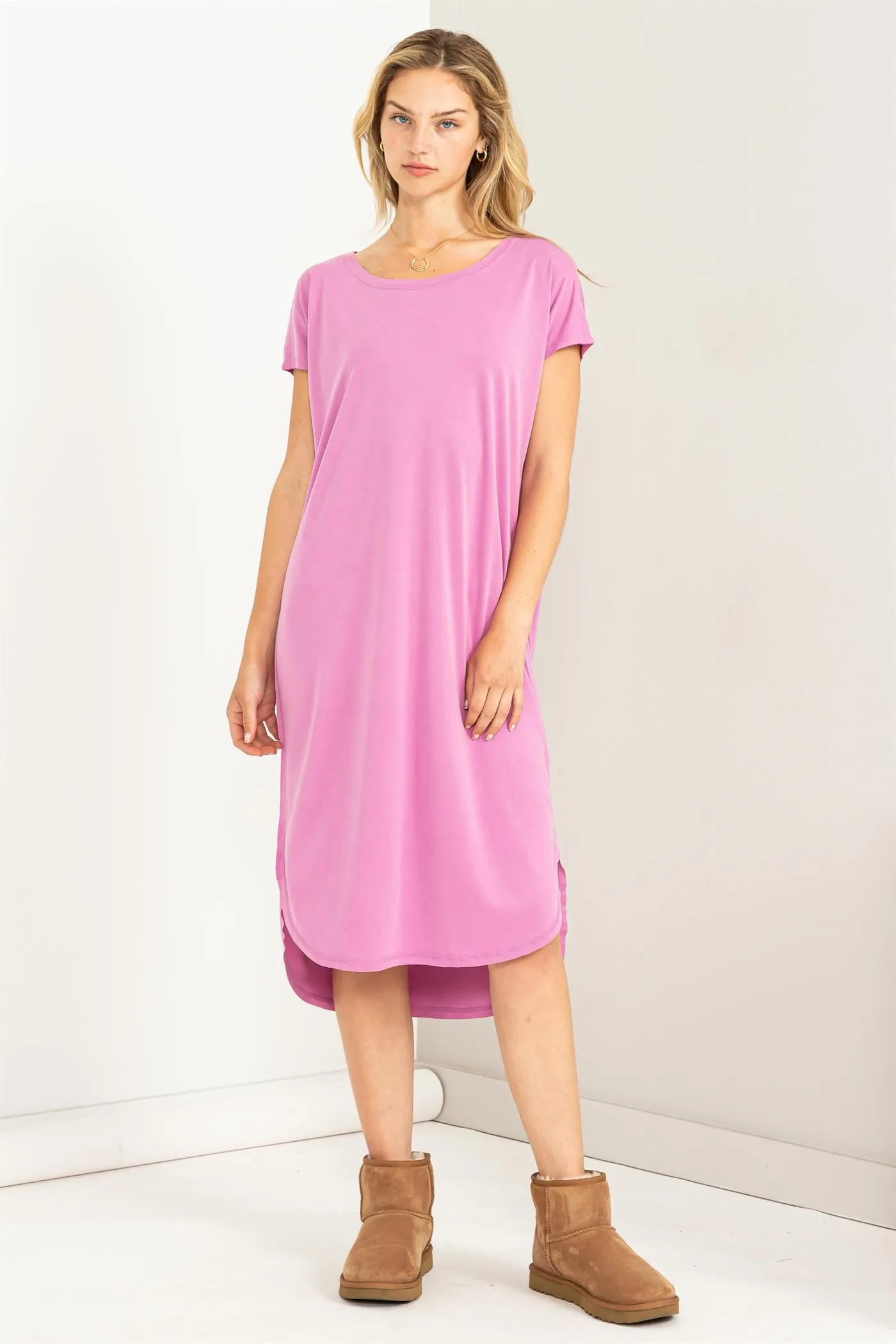 DZ23F049-CASUAL SHORT SLEEVE MIDI DRESS