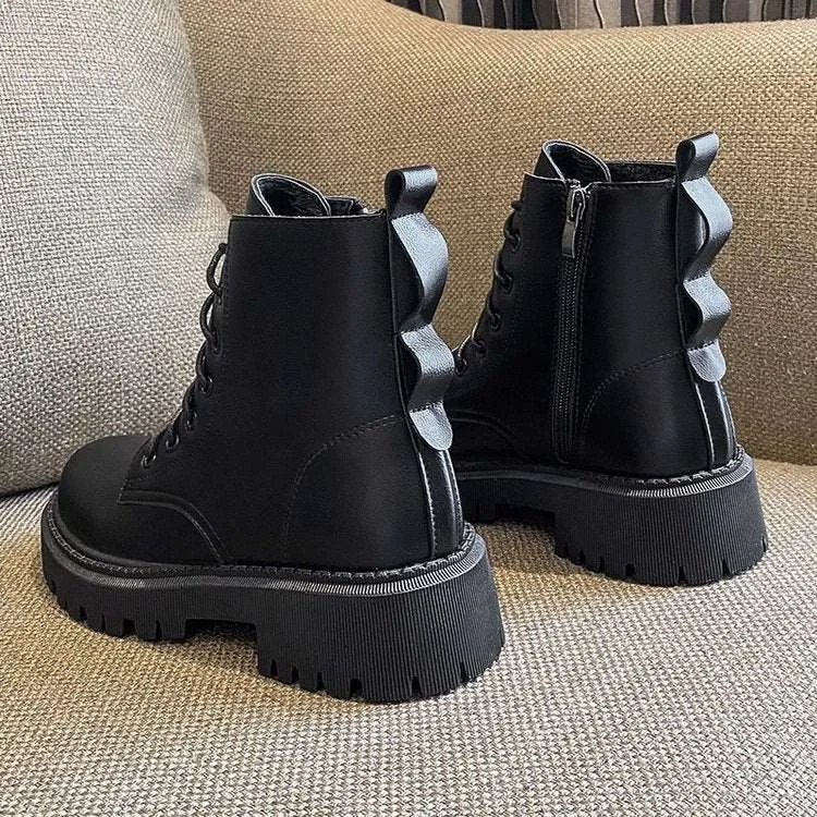 Female Motorcycle Shoes Lace-up PU Women Ankle Boots