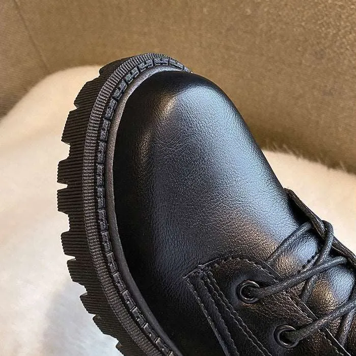 Female Motorcycle Shoes Lace-up PU Women Ankle Boots