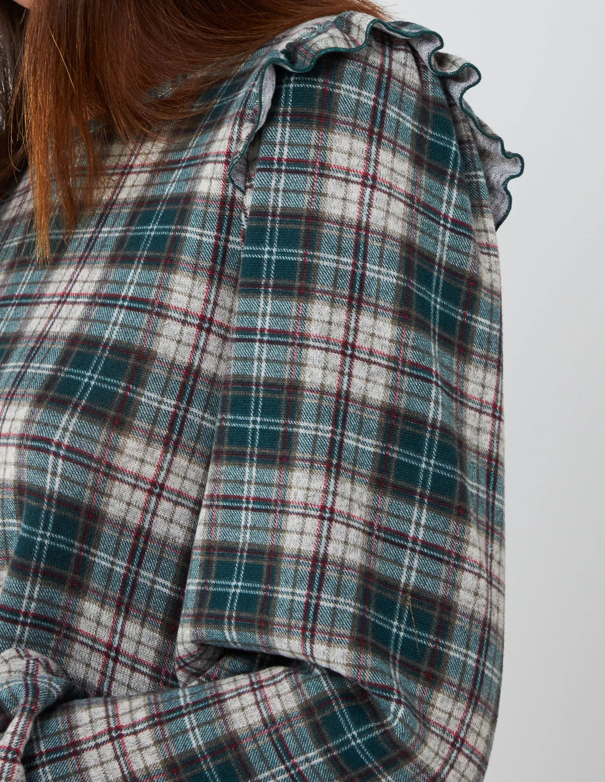 Frill Shoulder Check Smock Dress