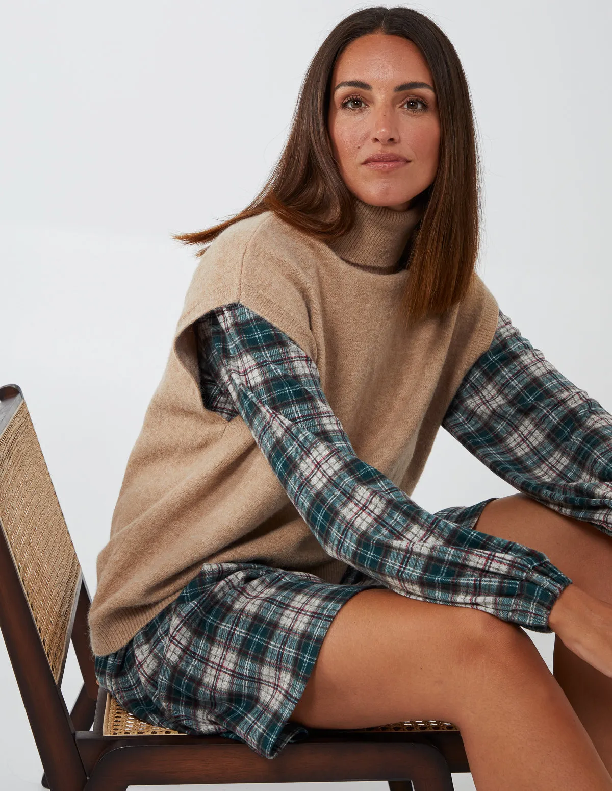 Frill Shoulder Check Smock Dress