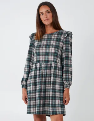 Frill Shoulder Check Smock Dress