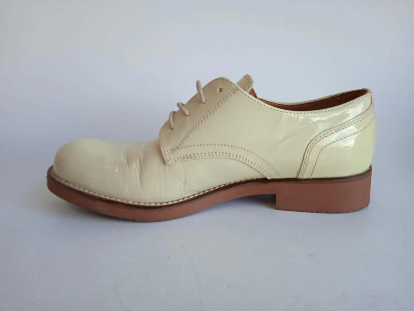 G.H. BASS Ladies Cream White Leather Albany Hi Shine Derby Shoes Size EU37 UK4