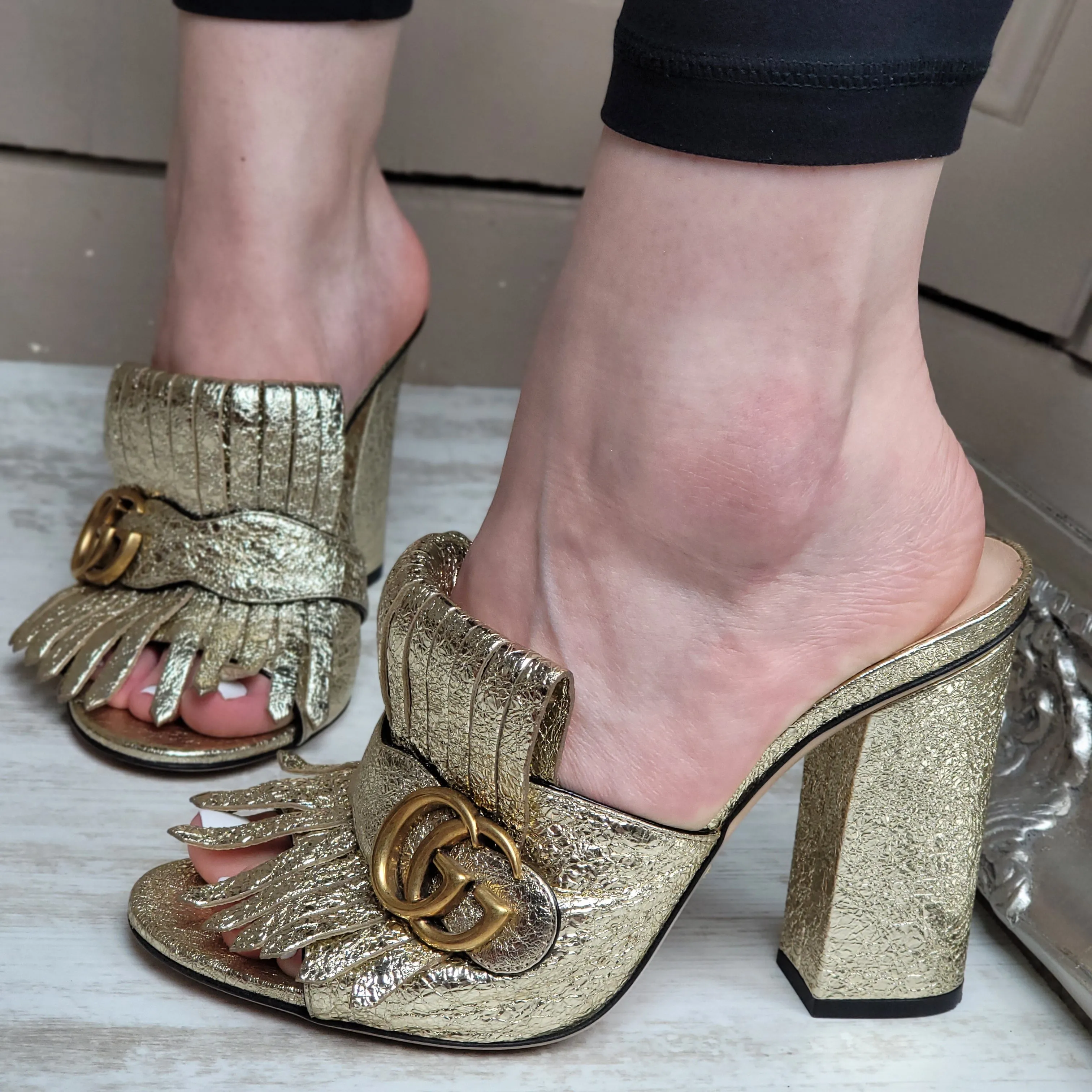 GUCCI MARMONT FRINGE MULES EU 38/ UK 5