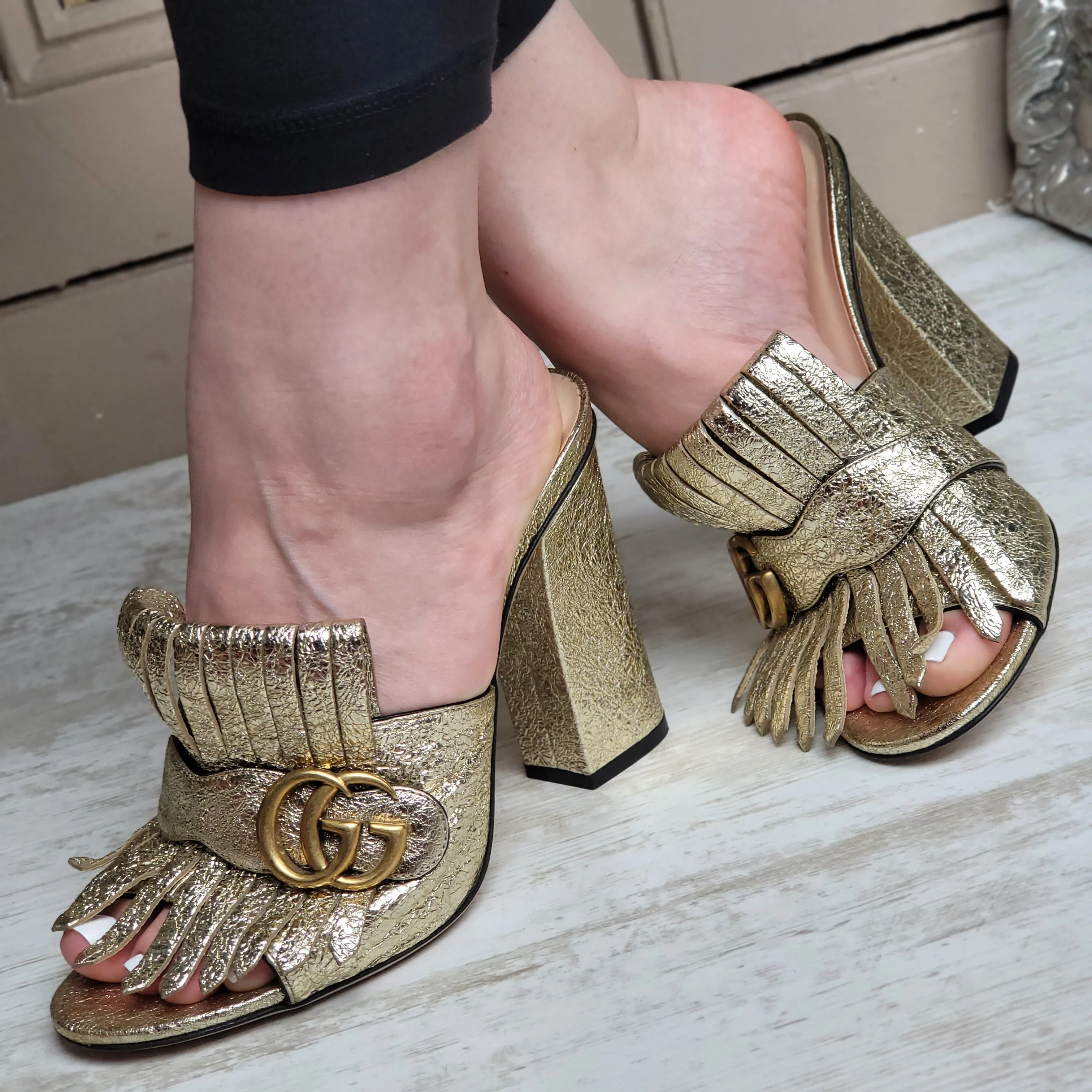 GUCCI MARMONT FRINGE MULES EU 38/ UK 5