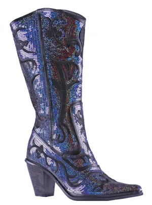 Helen's Heart Blue/Black  Blingy Sequins Cowboy Boots