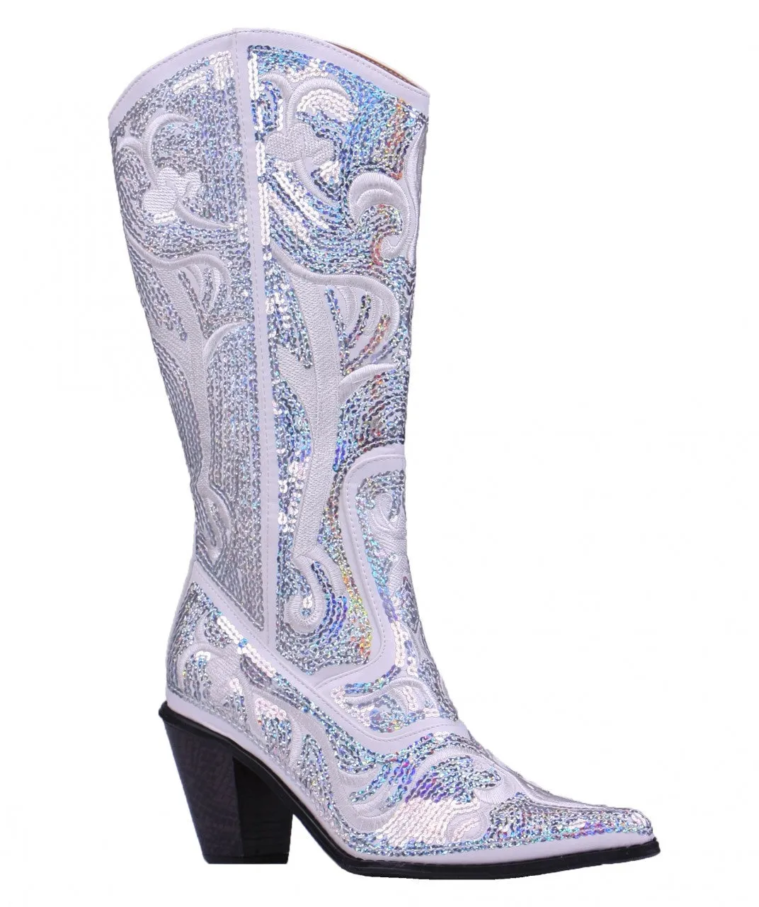 Helen's Heart White Blingy Sequins Cowboy Boots