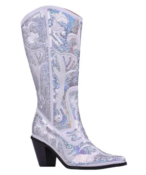 Helen's Heart White Blingy Sequins Cowboy Boots