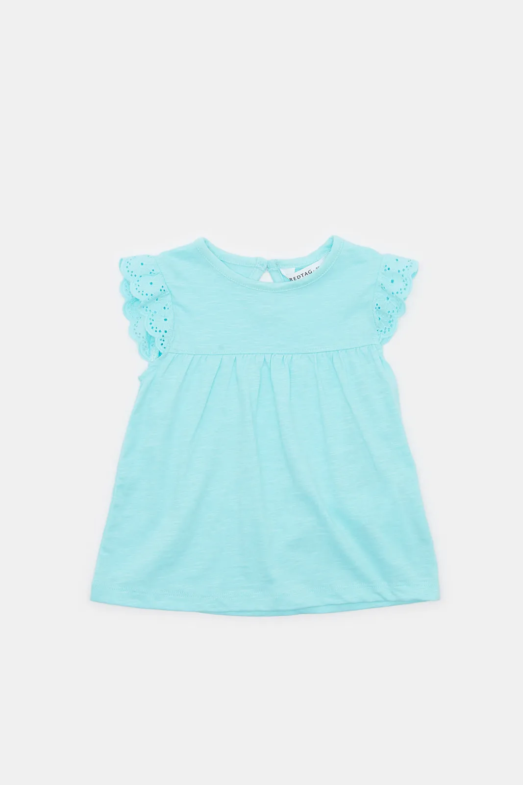 Infant Girls Blue Schiffli Sleeves Knit Blouse