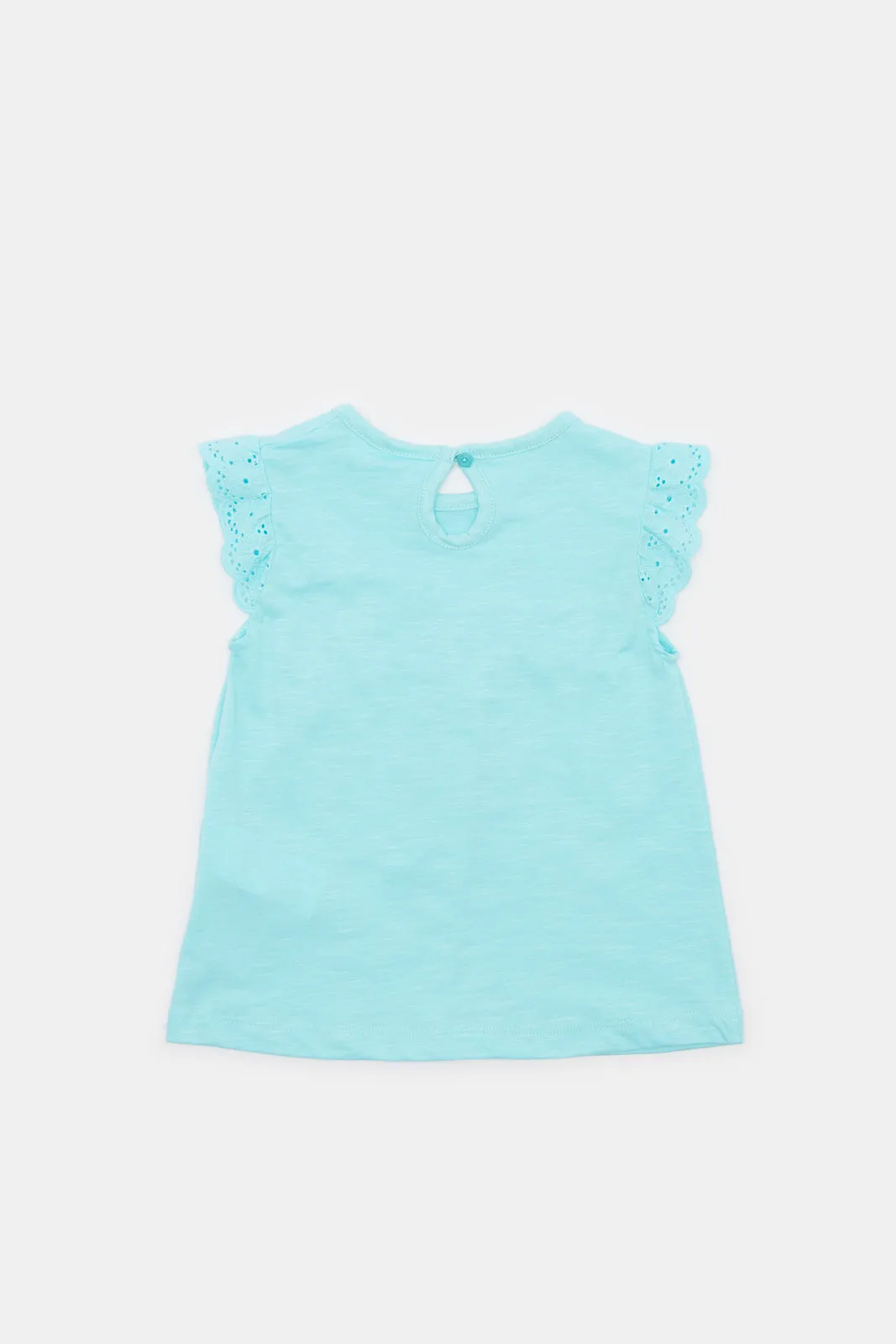 Infant Girls Blue Schiffli Sleeves Knit Blouse