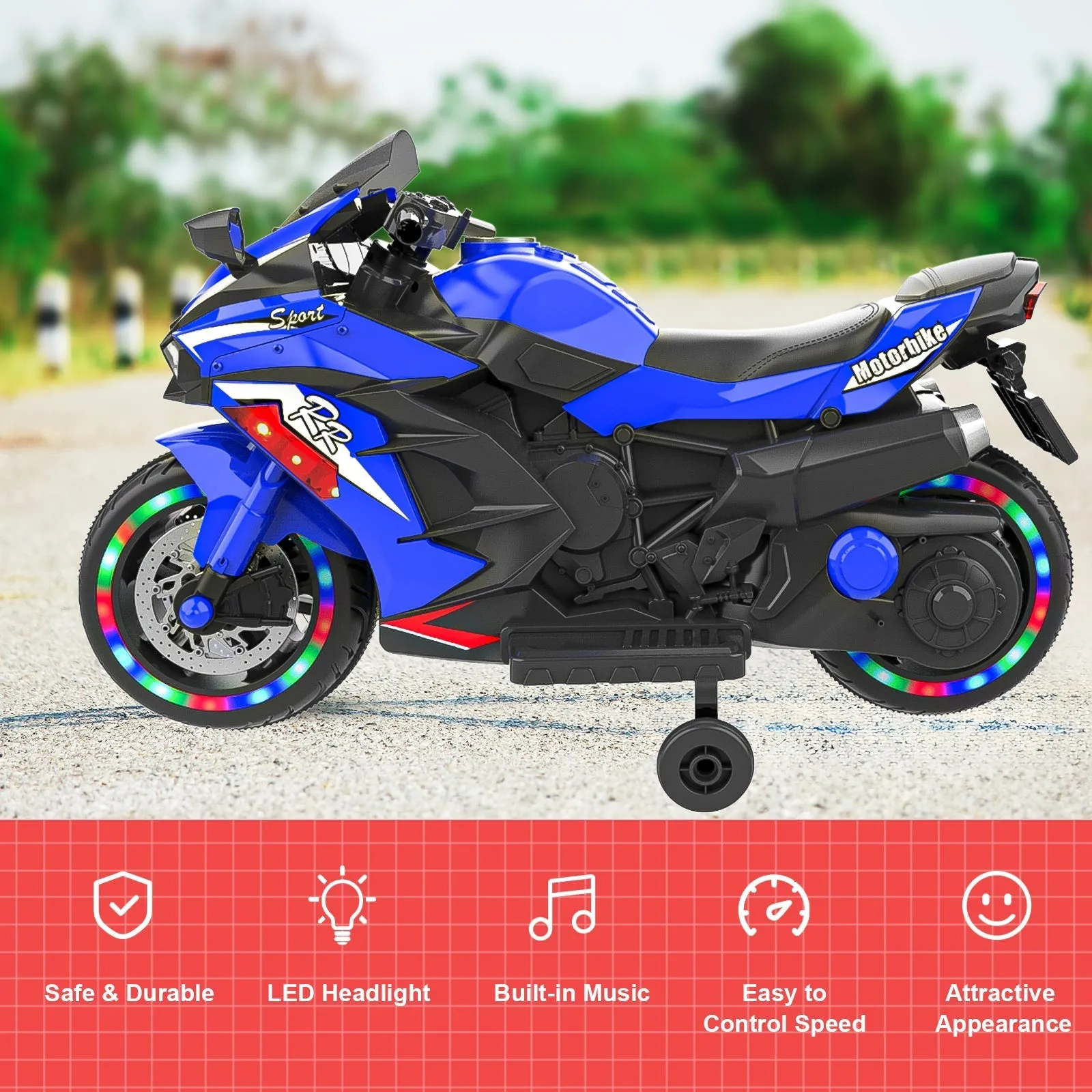 Kids Blue Bluetooth Ride On Motorcycle