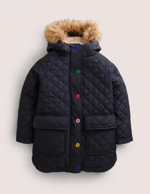 Longline Quilted Jacket-College Navy