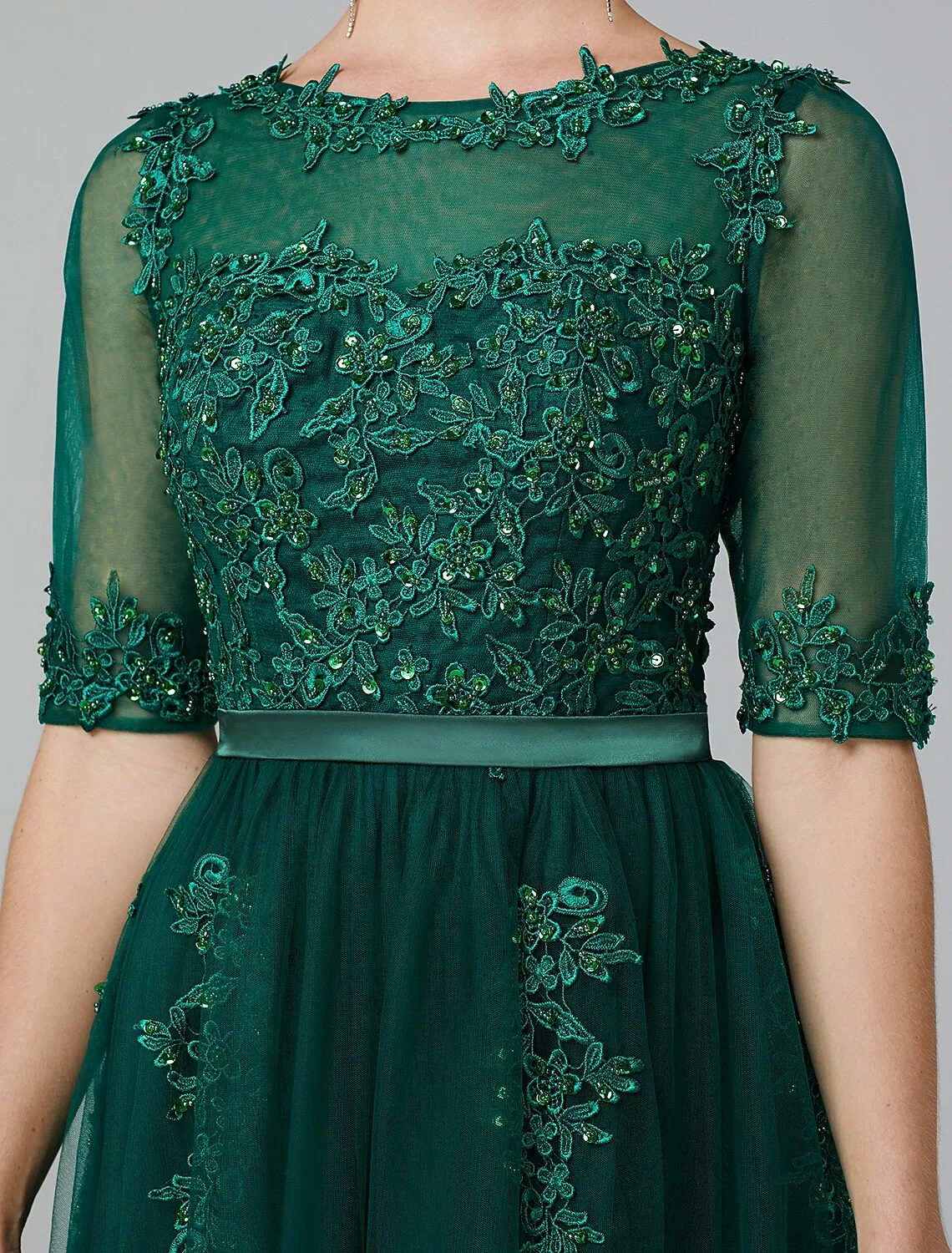 Luolandi A-Line Cocktail Dress Christmas Red Green Dress Formal Evening Kentucky Derby Tea Length Sleeveless Illusion Neck Fall Wedding Guest Lace Over Tulle with Sequin