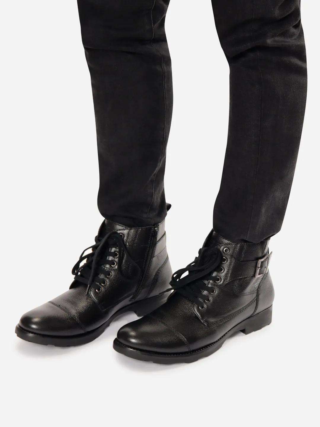 Men's Black Leather Derby Boot (ID1102)