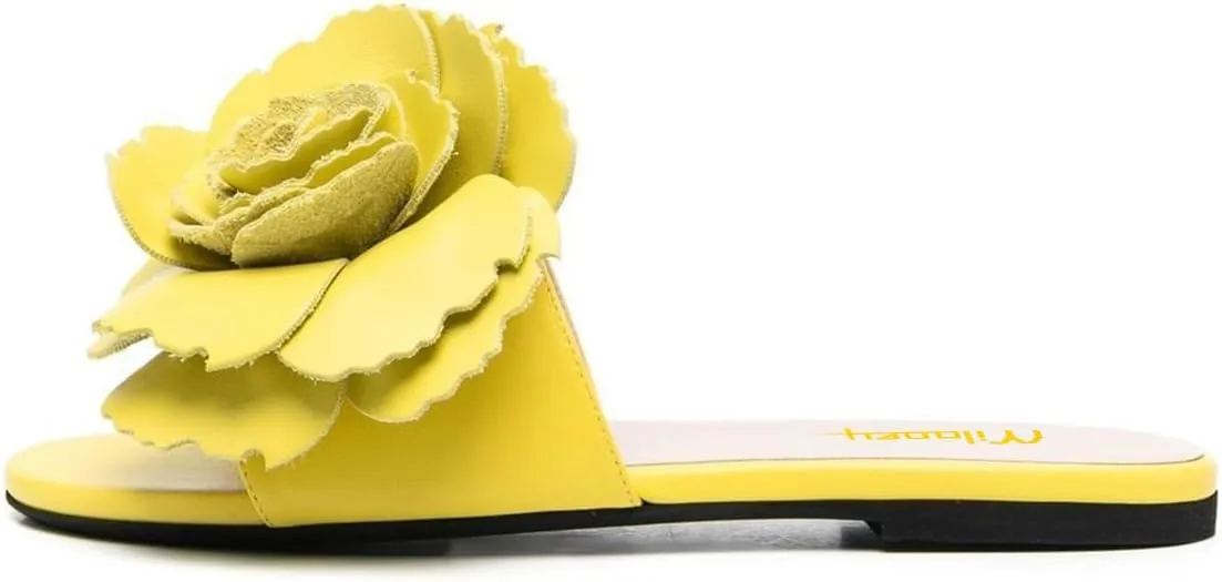Milooey shoes Women's Comfy Open Toe Flat Sandals Elegant Flower Slip On Mules Beach Slides Lightweight Dress Slippers Summer Casual Shoes Size 4-16 Us