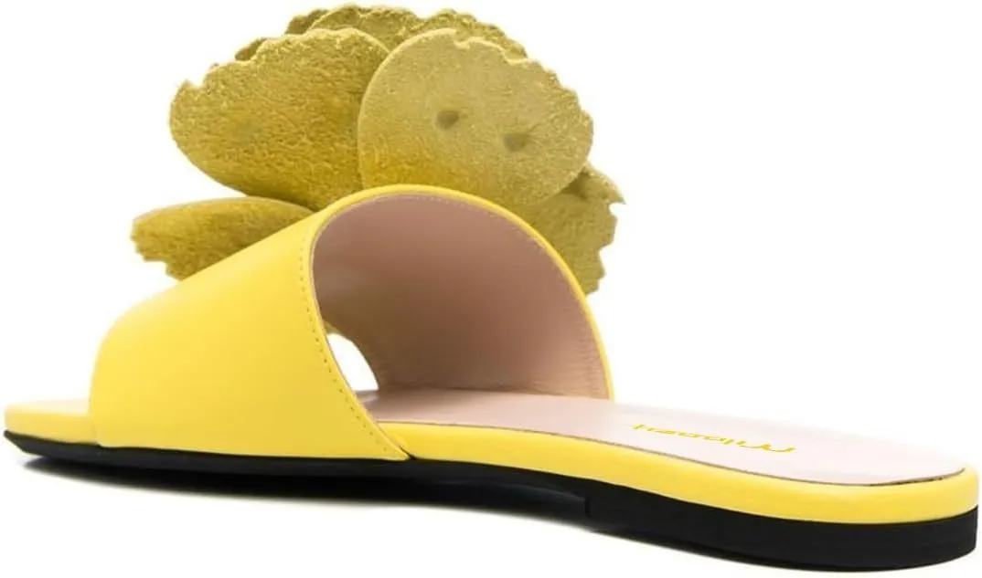 Milooey shoes Women's Comfy Open Toe Flat Sandals Elegant Flower Slip On Mules Beach Slides Lightweight Dress Slippers Summer Casual Shoes Size 4-16 Us