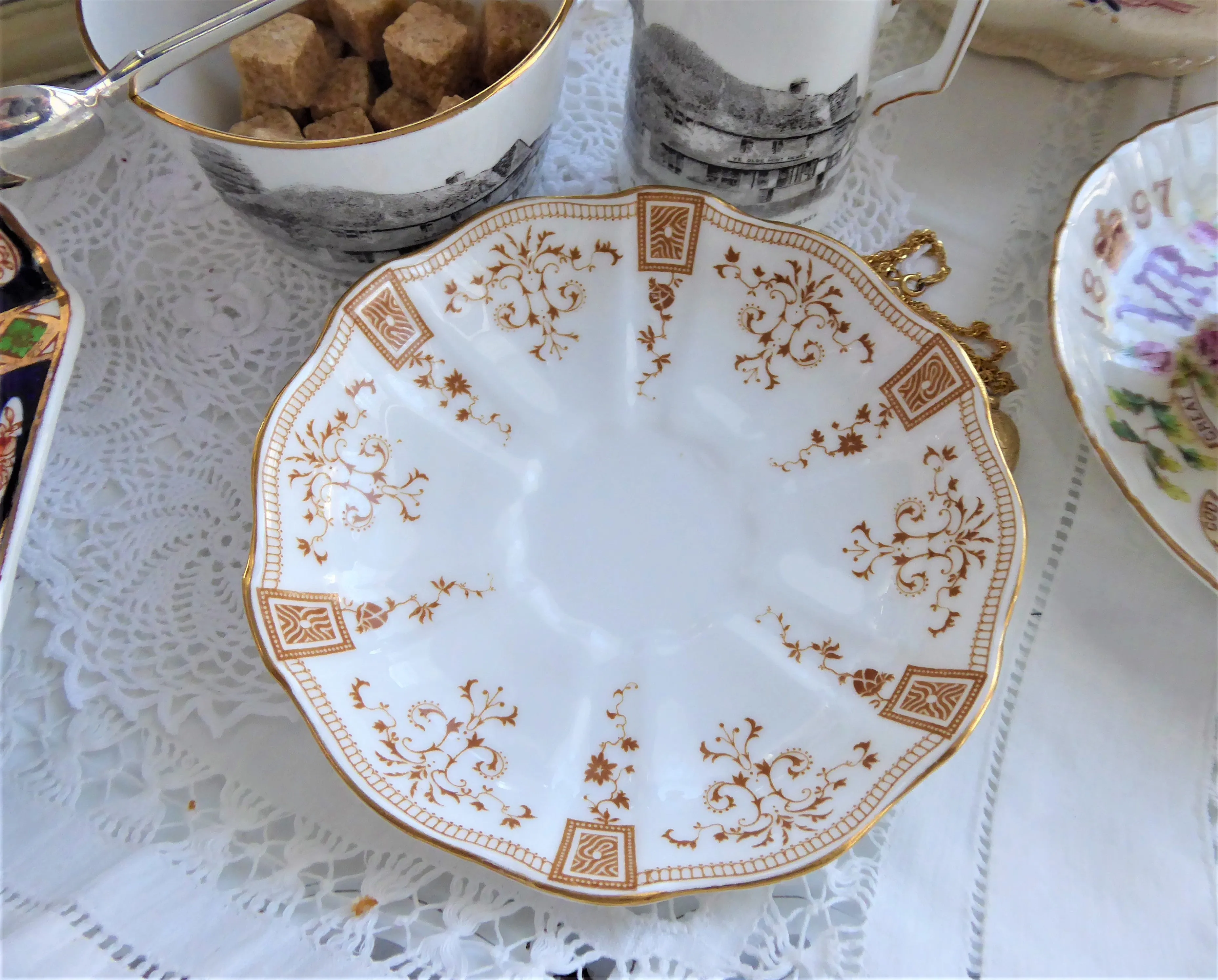 Pair Superb Royal Crown Derby Saucers Only Antique Art Nouveau Gold Festoons 1890s