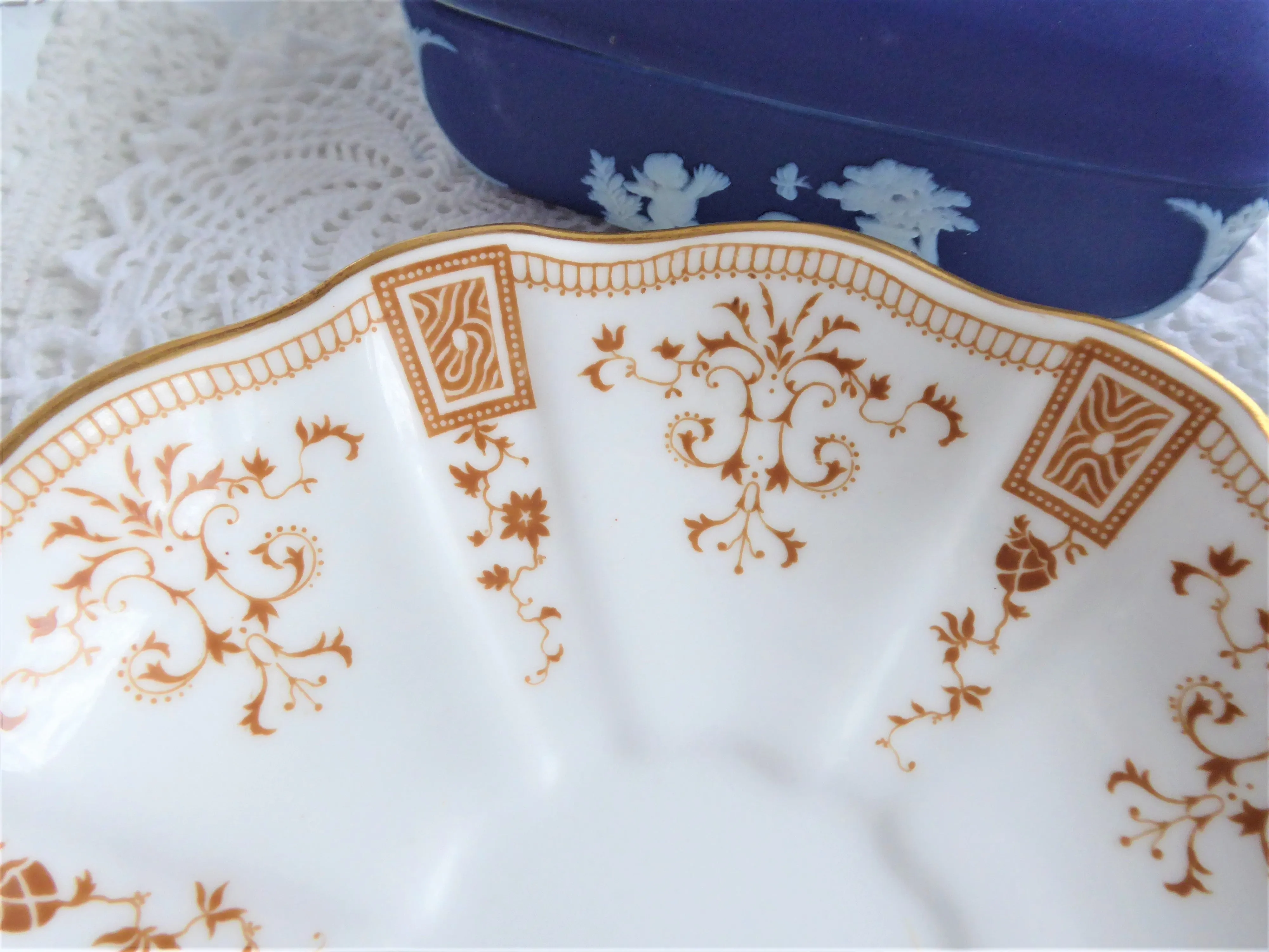 Pair Superb Royal Crown Derby Saucers Only Antique Art Nouveau Gold Festoons 1890s