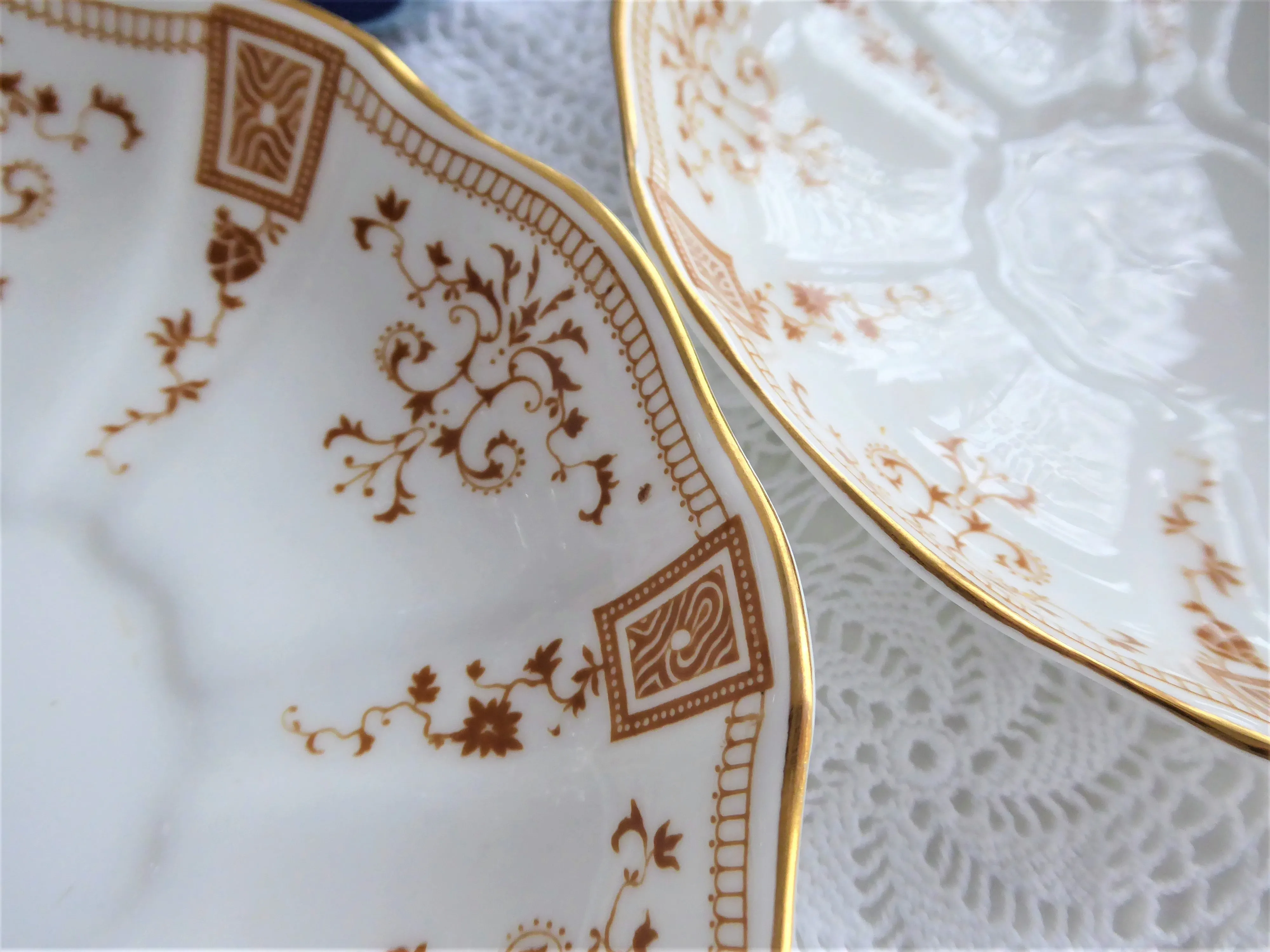 Pair Superb Royal Crown Derby Saucers Only Antique Art Nouveau Gold Festoons 1890s