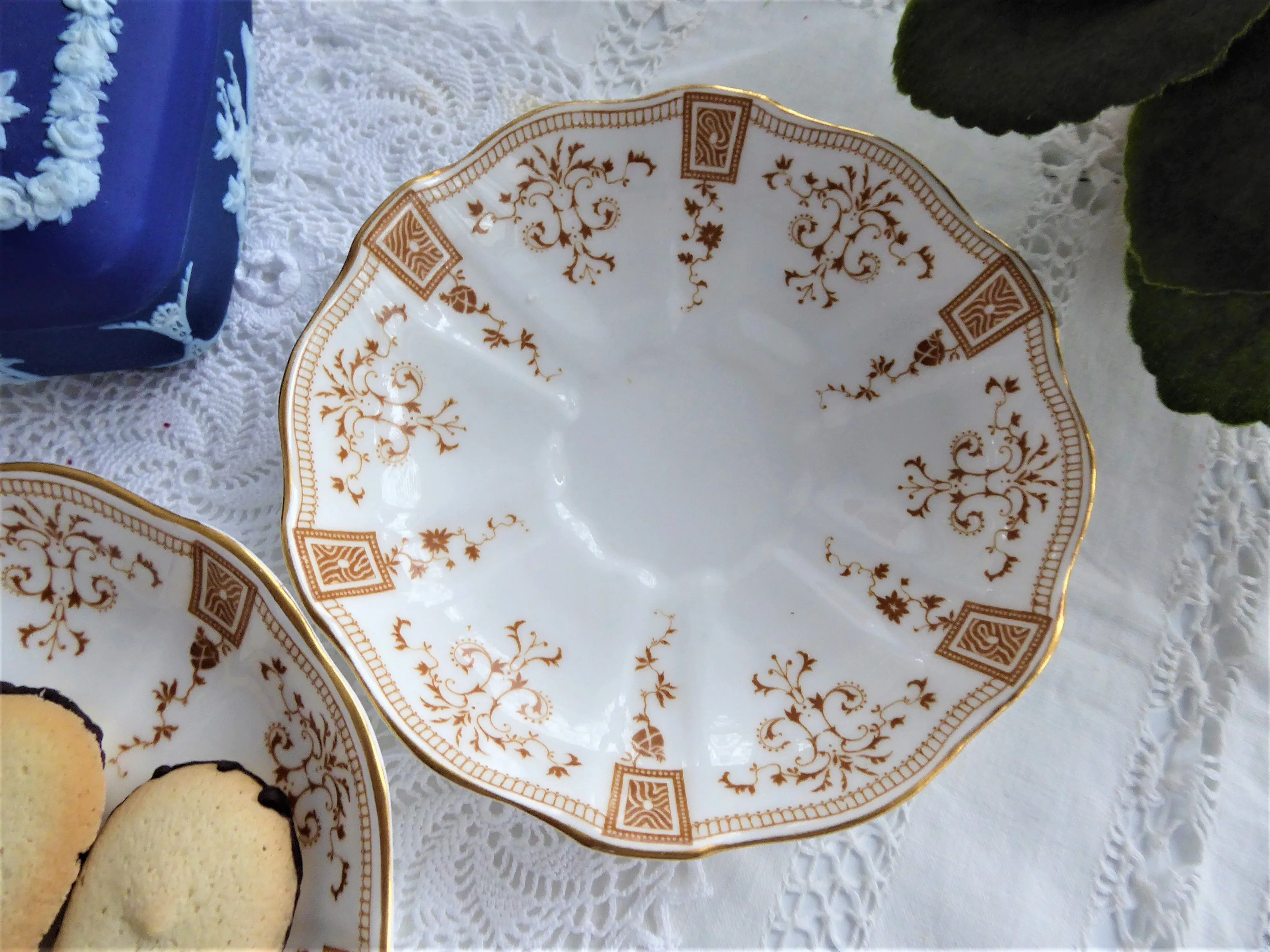 Pair Superb Royal Crown Derby Saucers Only Antique Art Nouveau Gold Festoons 1890s