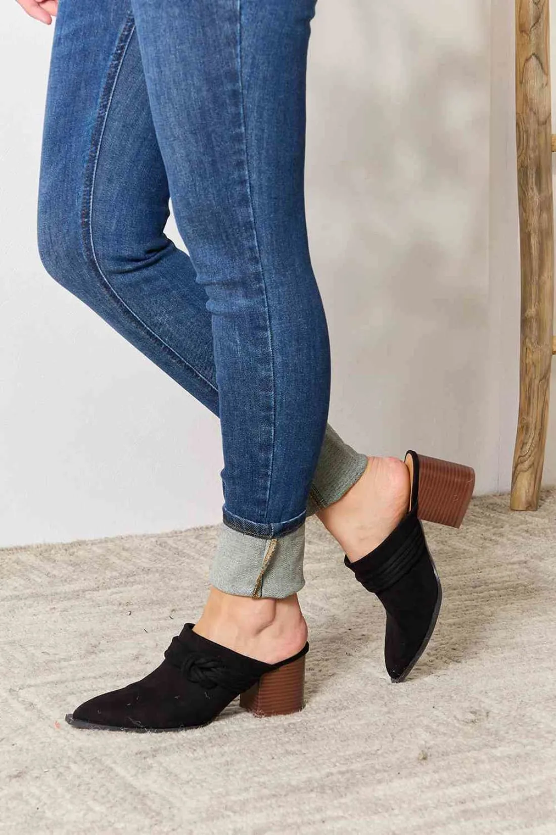 Pointed-Toe Mules with Braid Trim