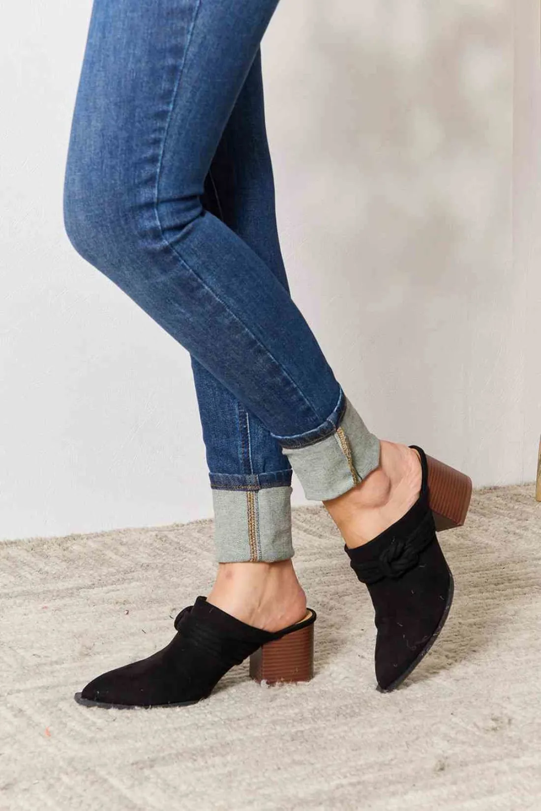Pointed-Toe Mules with Braid Trim