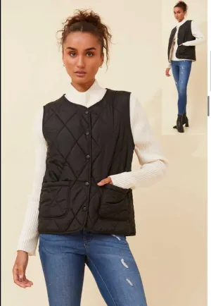 Quilted Black Button-Up Vest