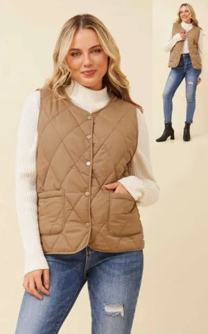 Quilted Camel Button-Up Vest