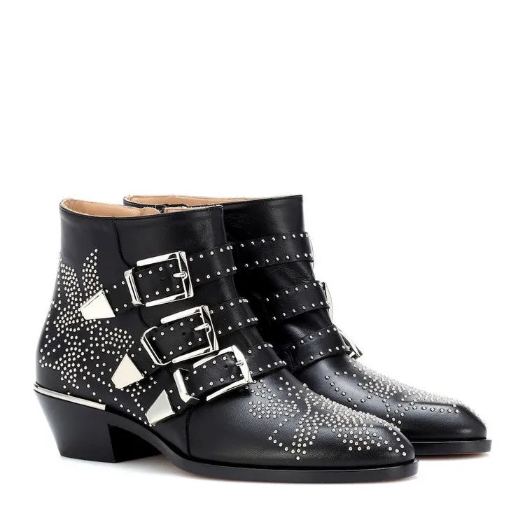 Rivets Velvet Ankle Boots