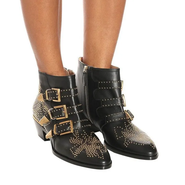 Rivets Velvet Ankle Boots