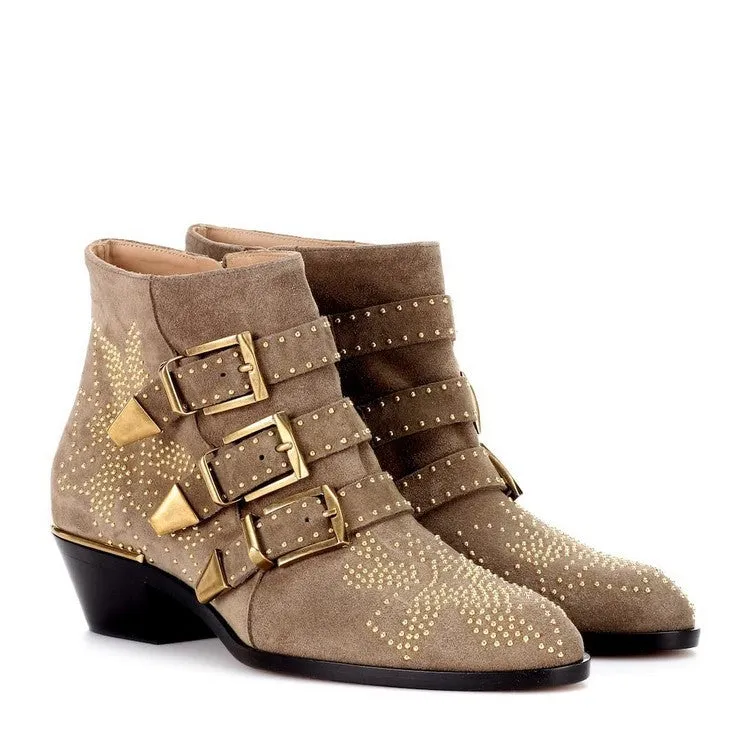 Rivets Velvet Ankle Boots