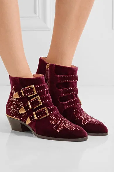 Rivets Velvet Ankle Boots