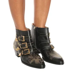 Rivets Velvet Ankle Boots
