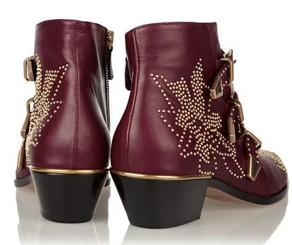 Rivets Velvet Ankle Boots