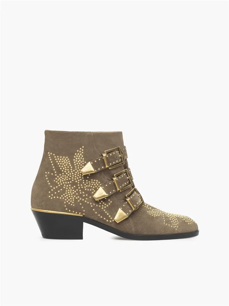 Rivets Velvet Ankle Boots