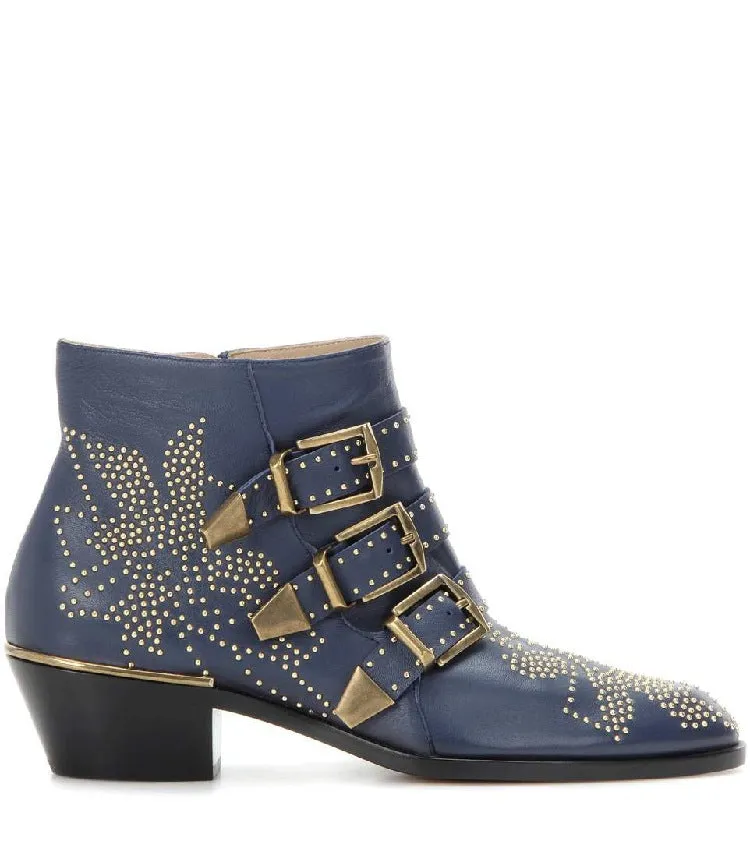Rivets Velvet Ankle Boots