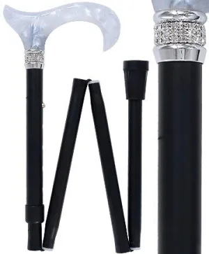 Scratch and Dent Rhinestone Pearlz Designer Folding Cane: Elegant Black & White V3078