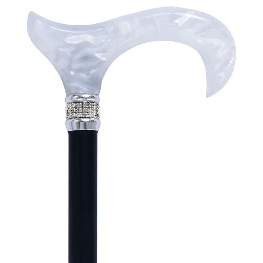 Scratch and Dent Rhinestone Pearlz Designer Folding Cane: Elegant Black & White V3078